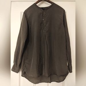 CP SHADES Silk Tunic Shirt S Small Truffle Brown 100% Silk Poet Shirt w/ pleats